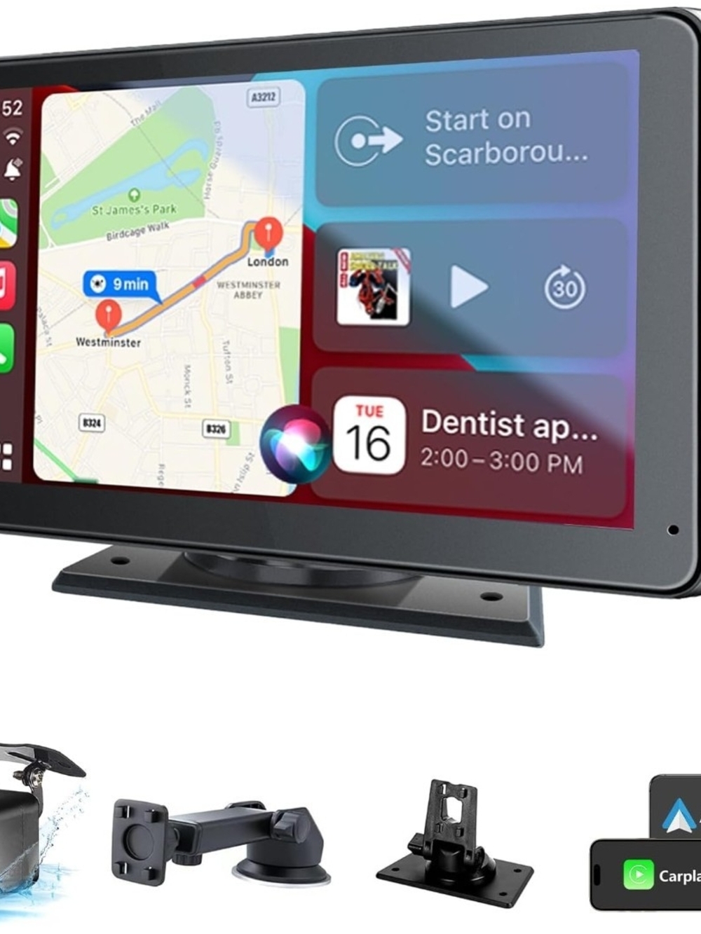 Universal Black GPS Dash Display with CarPlay Compatibility